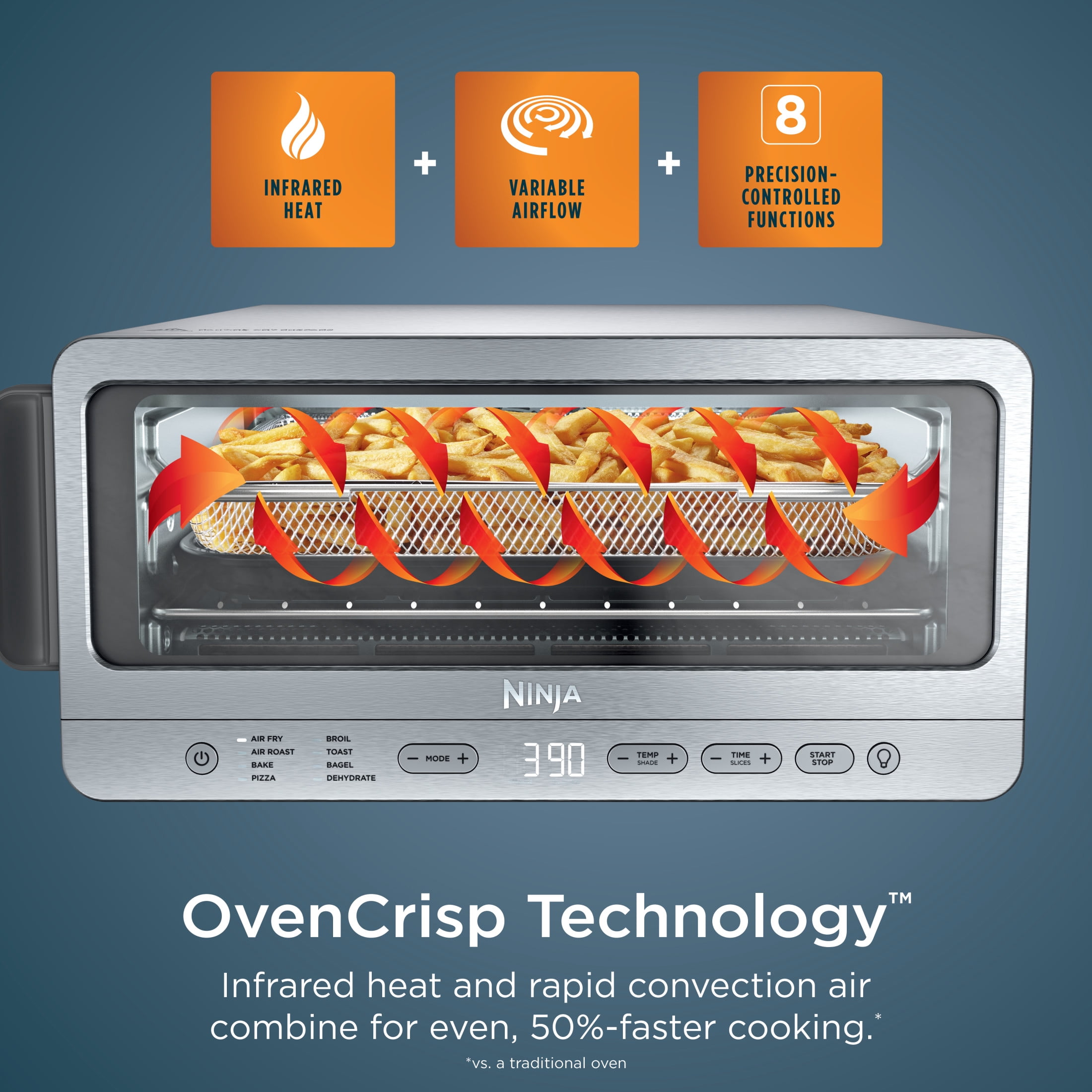 Ninja Flip Toaster Oven & Air Fryer, 8-in-1 Functionality, Storage Space, Air Fry Basket, Sheet Pan, Wire Rack & Removable Crumb Tray, SP151 Stainless