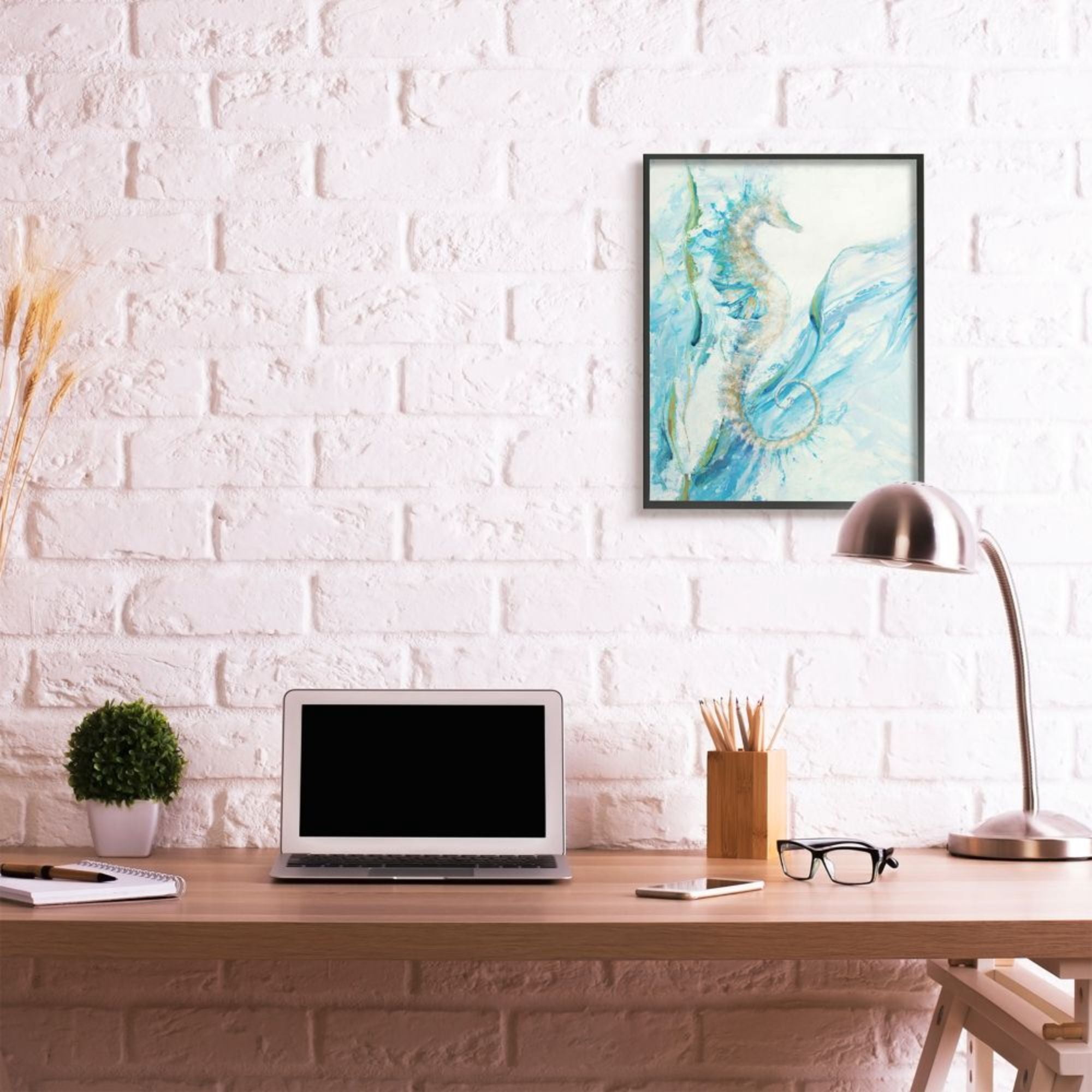 Stupell Industries Nautical Seahorse Blue Fluid Ocean Water Design by Third and Wall