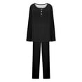 thumbnail image 6 of VBTAPA Womens 2 Piece Pajama Sets Solid Color Pleated Tunic Tops and Pants Matching Lounge Set Loose Comfy Sleepwear Soft Nightwear Black S, 6 of 8