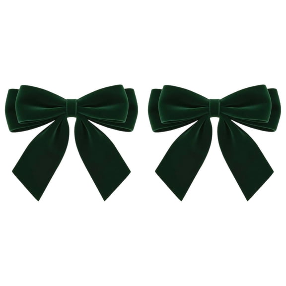 2pc Green Velvet Bows for Christmas Table Settings, Mini Holiday Napkin Accents for Place Cards, Dinnerware, Party Favors and Seasonal Entertaining, 1.38 x 1.38 in