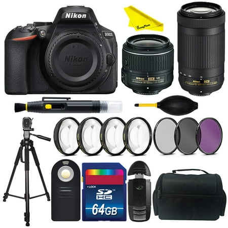 Nikon D5600 DSLR Camera with AF-P Nikkor 70-300mm 1:4.5-6.3G ED Lens + AF-P Nikkor 18-55mm VRII + BuzzPhoto Start