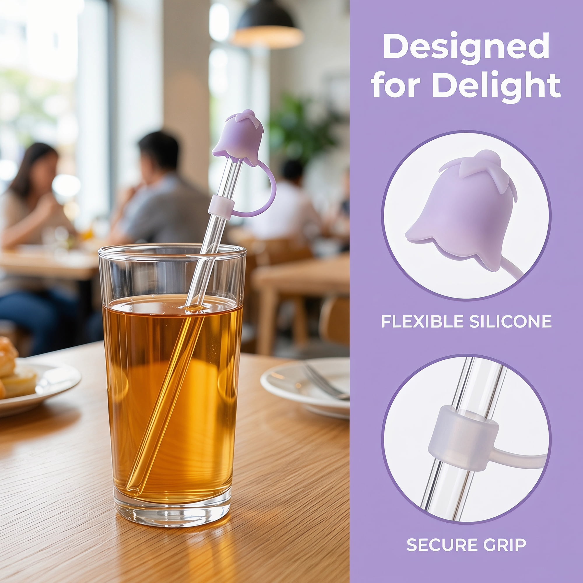 Unique Bargains Silicone Straw Caps Reusable Dust-Proof Toppers Light Purple