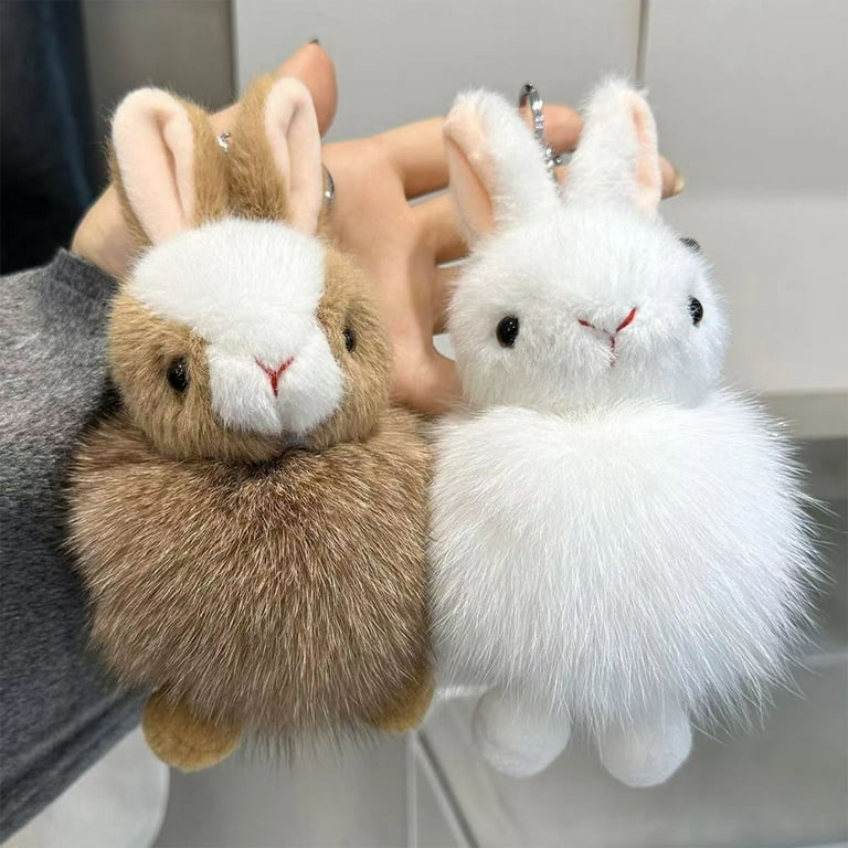 Taotanxi Bunny Keychain Soft Cute Faux Rabbit Fur Fluffy Keyring