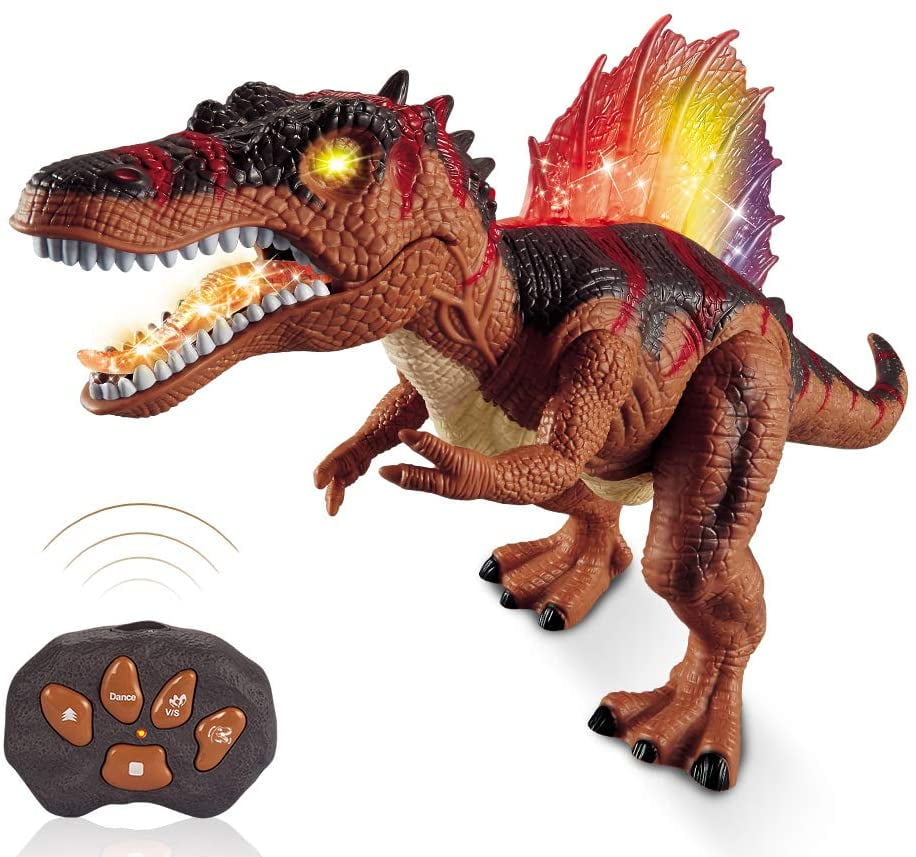 Remote Control Dinosaur Pistol Toys for Kids Jurassic Dinosaur Toy LED Lights Walking Movement Spraying and React to Shooting Electronic Interactive Tyrannosaurus Toys for Boys Girls Age 3+ 
