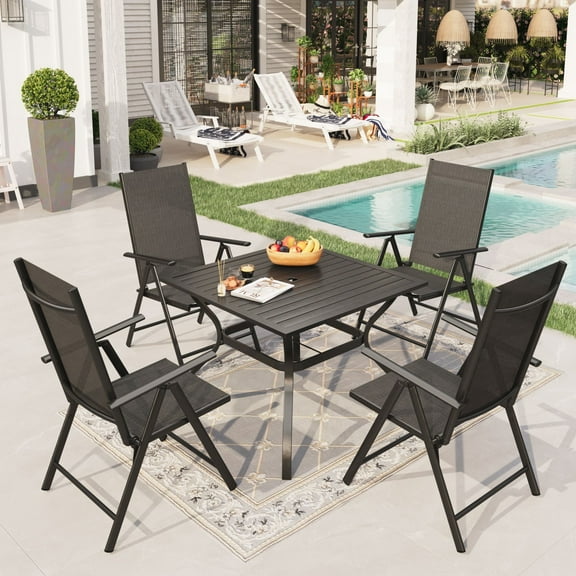 Sophia&William 5 Pieces Aluminum Alloy Patio Dining Set Table and Chairs Set for 4 - Black