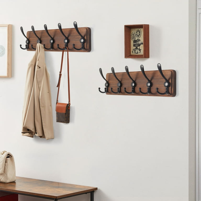 Dseap Wooden Rustic Coat Rack with Tri Hooks,Sturdy Vintage