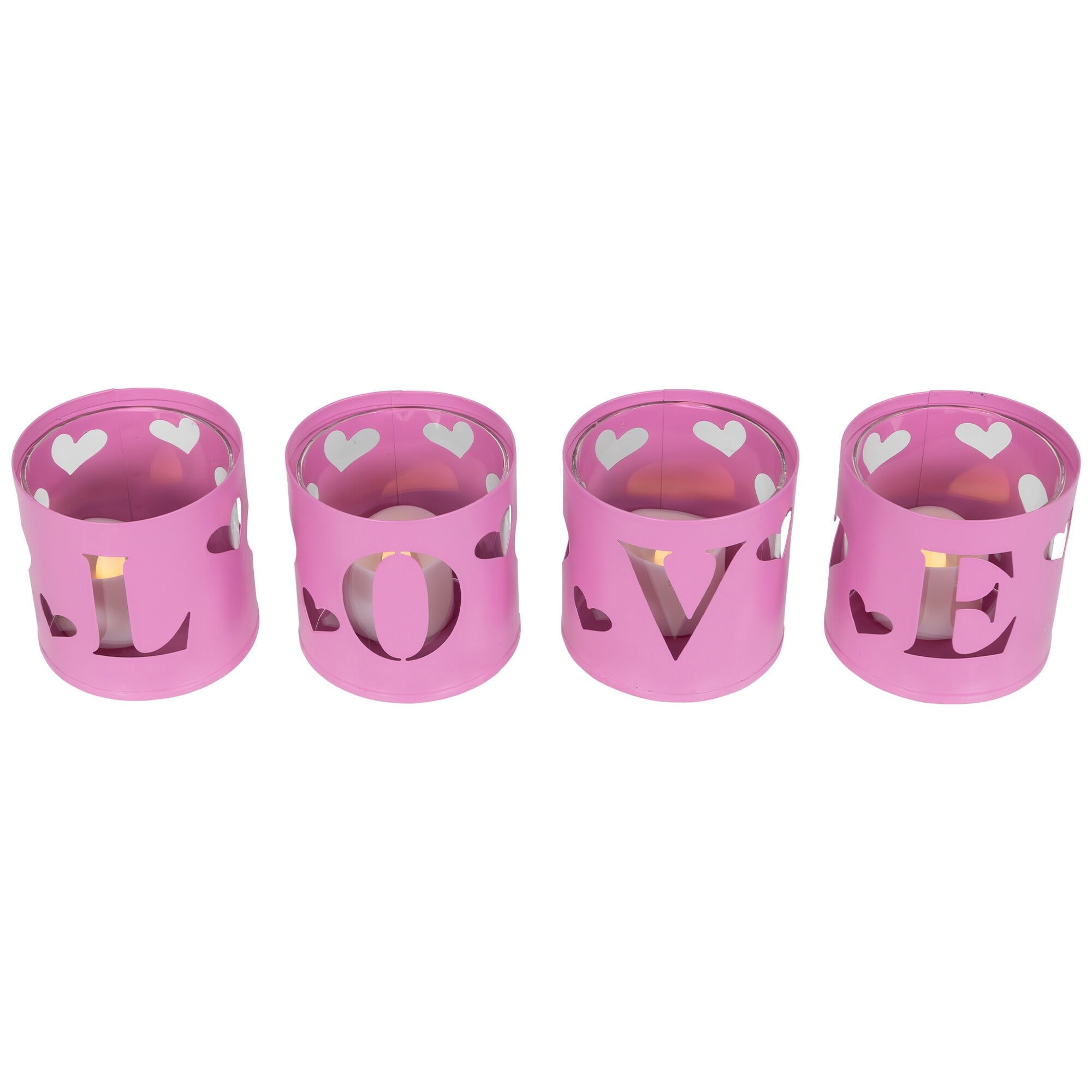 Love Valentine's Day Metal Votive Candle Holders - 2.75" - Set of 4