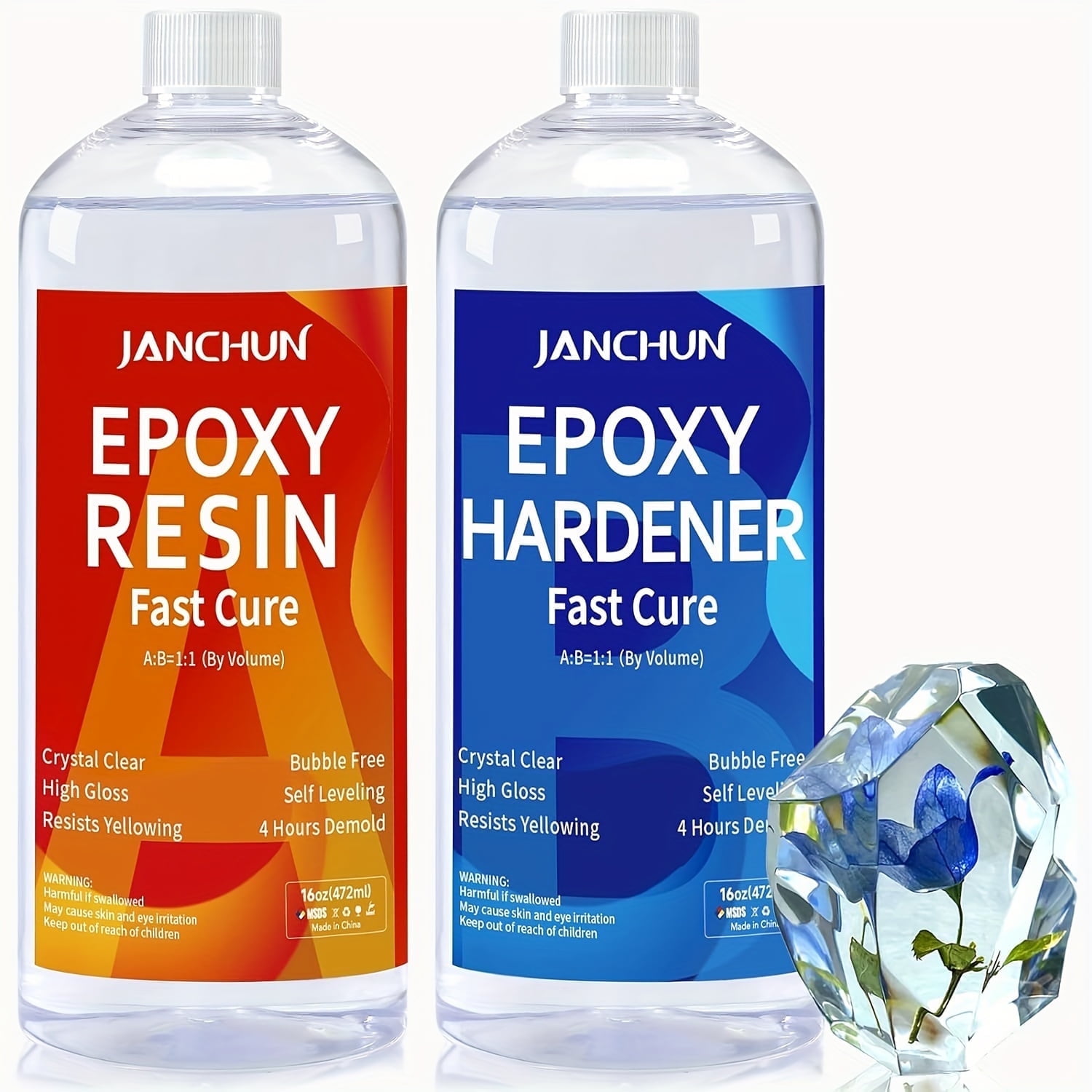 Crystal Clear Epoxy Resin Kit 32OZ, Bubble-Free, Anti-Yellowing, Self Leveling pour Resin Epoxy, Easy Mix 1:1 Coating and Casting Resin for Table Top,Tumbler Crafts, Art and Craft Kit