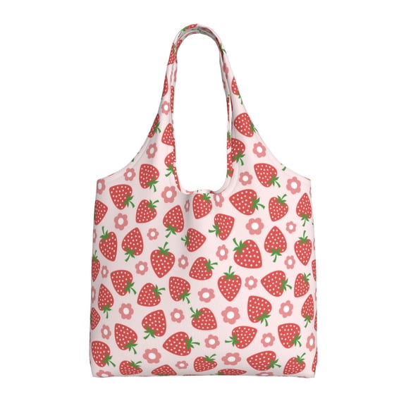 Xecao's Strawberry Flower Canvas Tote Bag is a versatile choice for women, serving as a stylish beach bag, shopping bag,and reusable grocery bag.