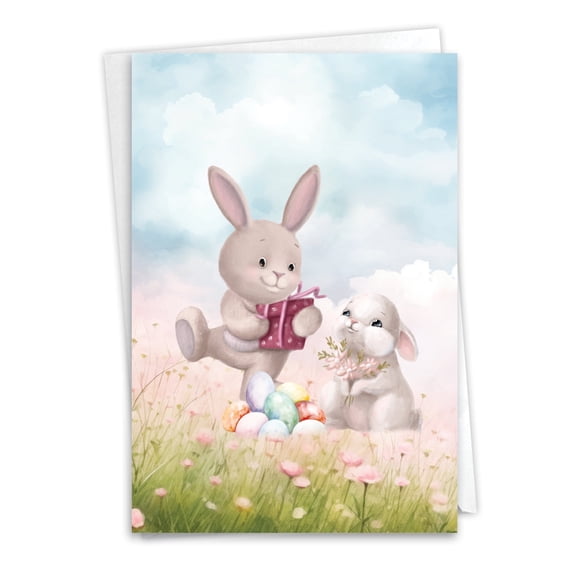 NobleWorks Easter Greeting Card with 5 x 7 Inch Envelope (1 Card) Fluffy Bunnies - Pair C10985CEAG