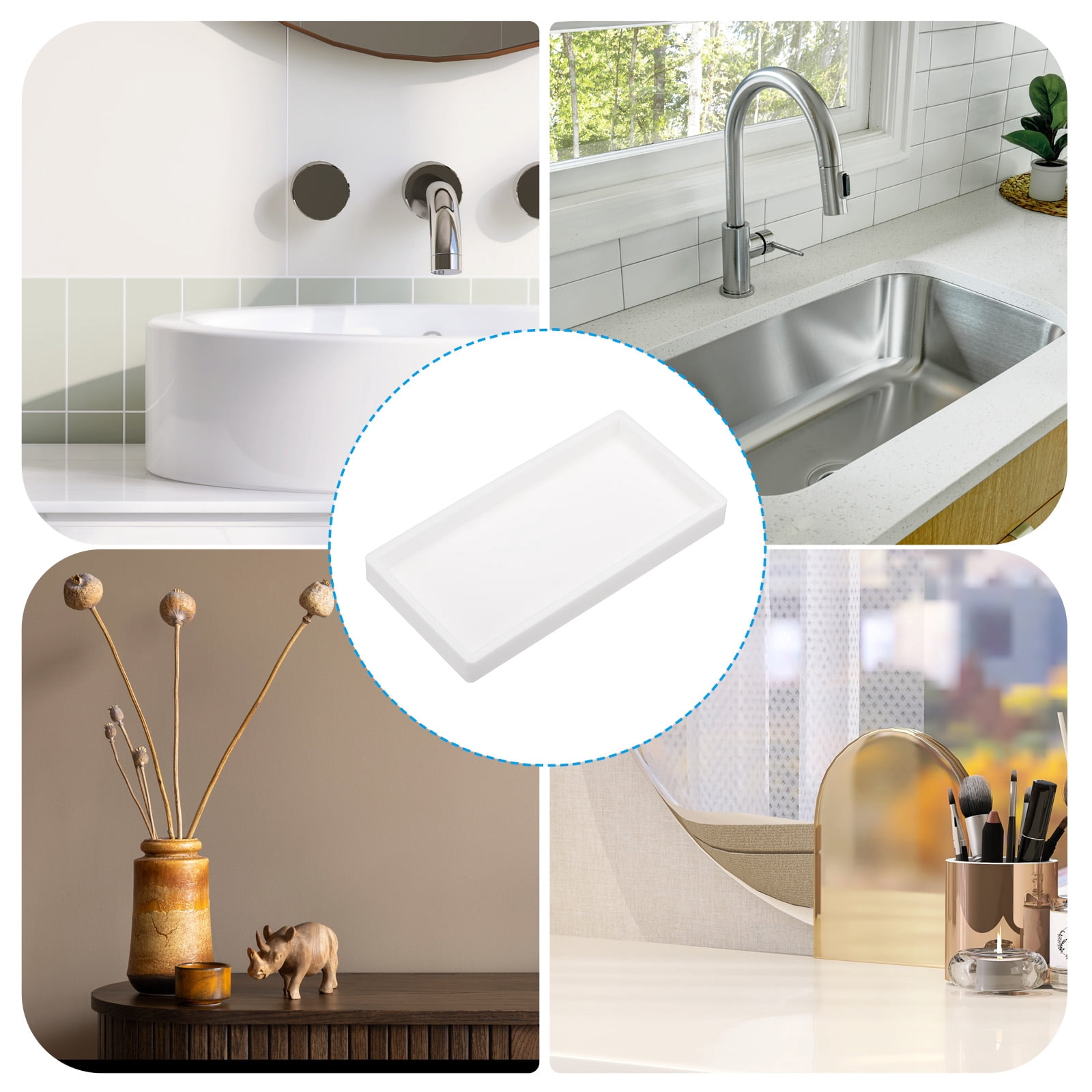 Unique Bargains Silicone Bathroom Tray Soap Dispenser Tray Holder White 8" x 4"