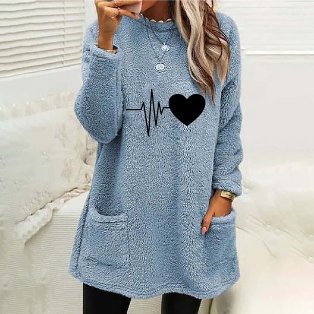 Puntoco Blusa de manga larga cálida con cuello redondo y bolsillo holgado de invierno para mujer Puntoco Puntoco-2299