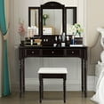 thumbnail image 4 of Gymax Vanity Set W/7 Drawers Tri-Folding Necklace Hooked Mirror Dressing Table Brown, 4 of 10