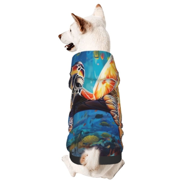 Fotbe Colorful Underwater Sea Turtle Sudadera con Estampado para Perros Pequeños – Suéter con Capucha para Mascotas, Tela Suave de Forro Polar con Bolsillo-Small