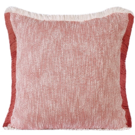 Woven Paths Bennett 20" x 20" Fringed Auburn Red Cotton Adult Decorative Throw Pillow