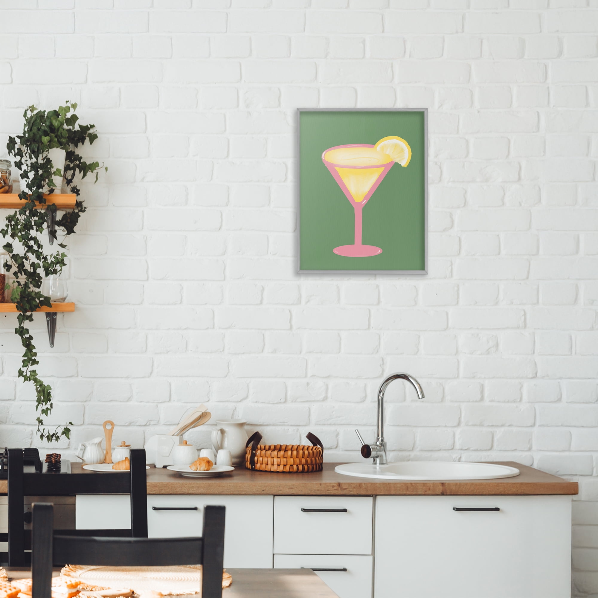 Stupell Industries Lemon Drop Glass over Green Gray Framed Giclee Art, design by Robin Maria