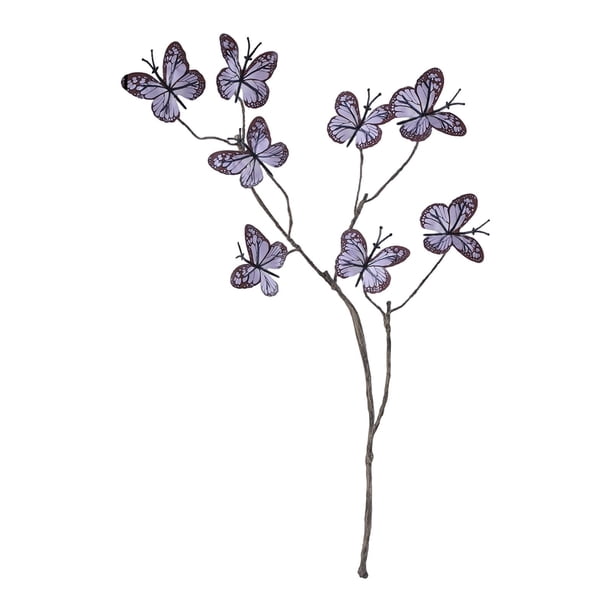 Ramas artificiales con mariposas, arreglo floral decorativo para fiestas con mariposas falsas. Púrpura