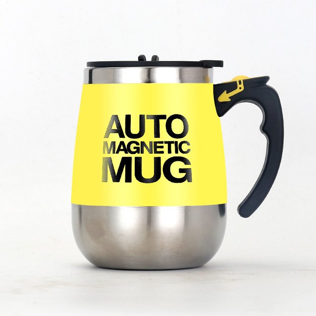 Taza autoagitadora de acero inoxidable para café/té/chocolate caliente/taza de leche para oficina/cocina/viajes/hogar(Amarillo)(400 ml)