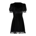 thumbnail image 3 of YM YOUMU Women Lace Velvet Short Puff Sleeves Gothic Mini Dress Black, 3 of 5