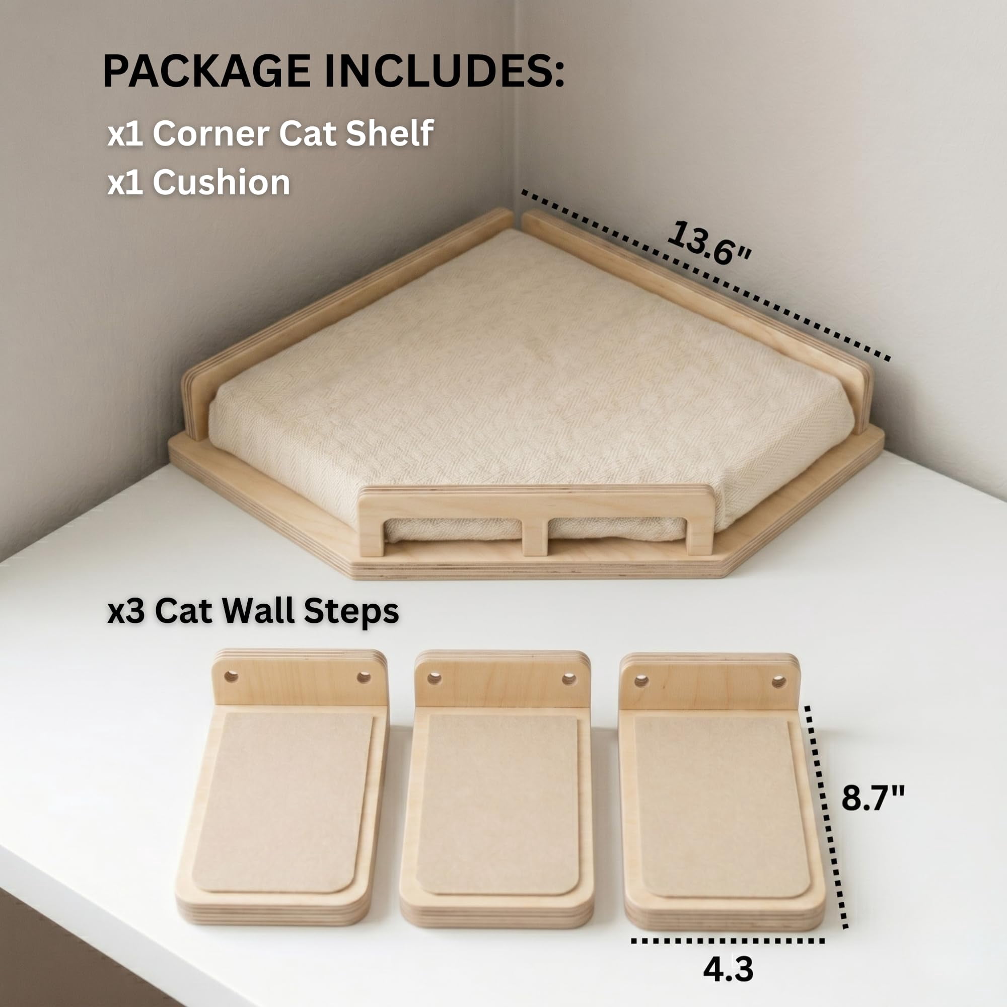 Cat Wall Shelves - Safe And Sturdy Furniture Stylish Corner Shelf With 3 Steps For Cats Up To 15lbs Cushioned Perch Stairs Climbing Playing Wood