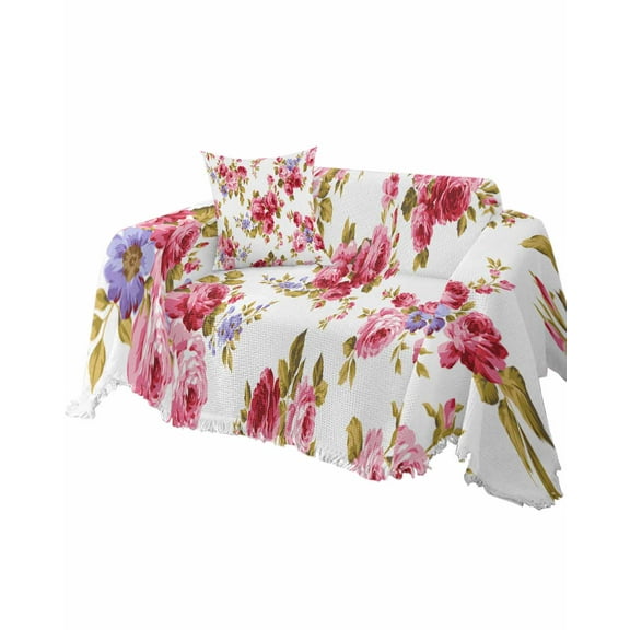 Watercolor Floral Sofa Couch Covers for Dog,Washable Sectional Couch Slipcovers for Loveseat with Tassels,Romantic Vintage Botanical Flower Plant Non Slip Sofa Throw Cover Blanket Large 71''x102''