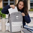 thumbnail image 4 of Girls Plaid Lace Trim Backpack, Large Back To School Bag With Fuzzy Puppy Print & Heart Charm, Multi‑Pocket Anti‑Theft For Campus & Commute (Black), 4 of 5