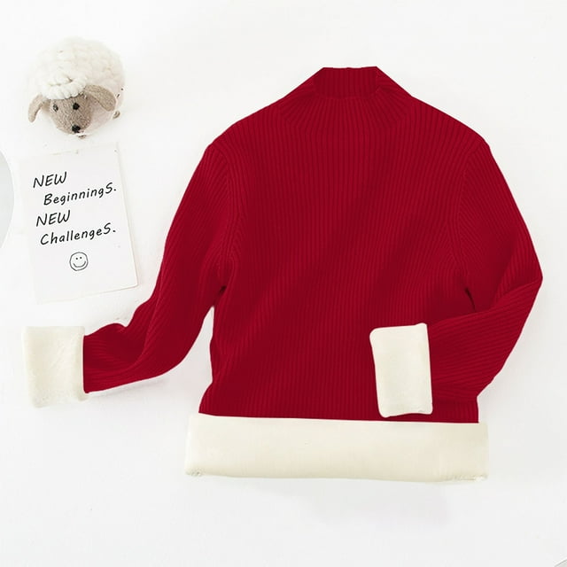 XIMIN Kid Girls Ribbed Knit Sweater Comfy Loose Knitted Pullover Tops Long Sleeve Color Block Turtleneck Fleece Splicing Fall Winter Warm Shirts