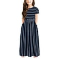 thumbnail image 2 of Coerni Girl's Short Sleeve Stripe Casual Long Maxi Dress Toddler Kids Summer Loose Dresses with Pockets 2 to 12 Years, 2 of 4