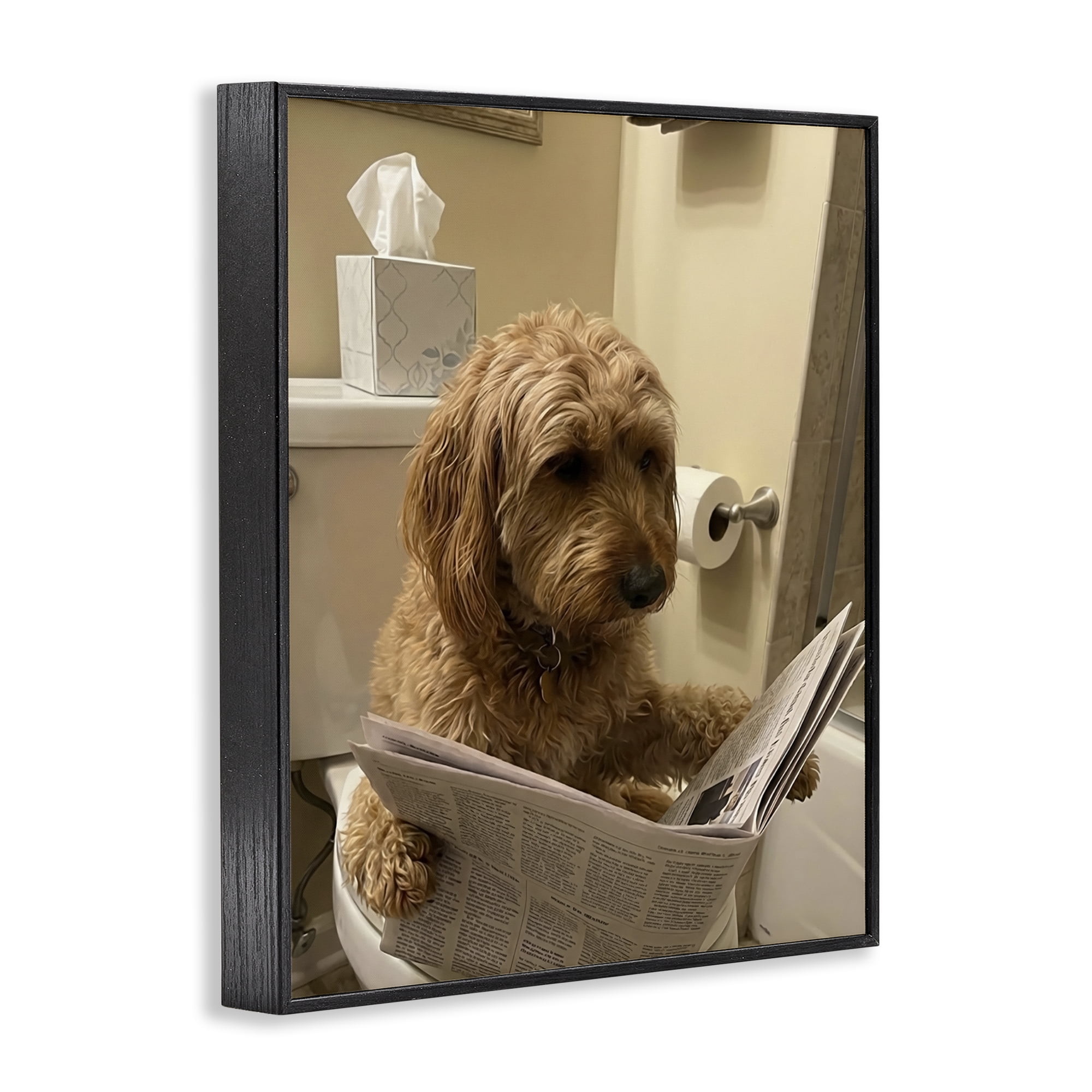 Stupell Industries Dog & Paper on Toilet Black Framed Giclee Art, design by Abigail Walker