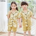 thumbnail image 1 of 5 7 9 11 13 años primavera otoño pijamas de satén completo ropa de dormir para niños traje de noche Pijamas niños pijama de Navidad Pijamas de seda, 1 of 4