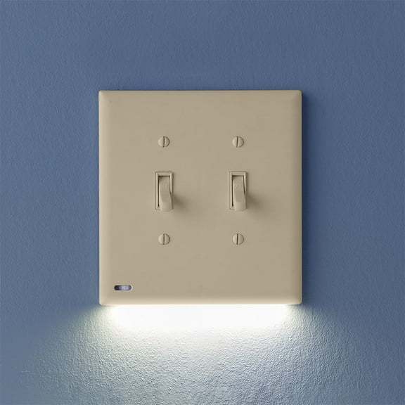 2 Pack - SnapPower SwitchLight [for Double-Gang Light Switches] - Light Switch Wall Plate with Built-in LED Night Lights - Bright/Dim/Off Options - Auto On/Off Sensor - (Toggle, Ivory)