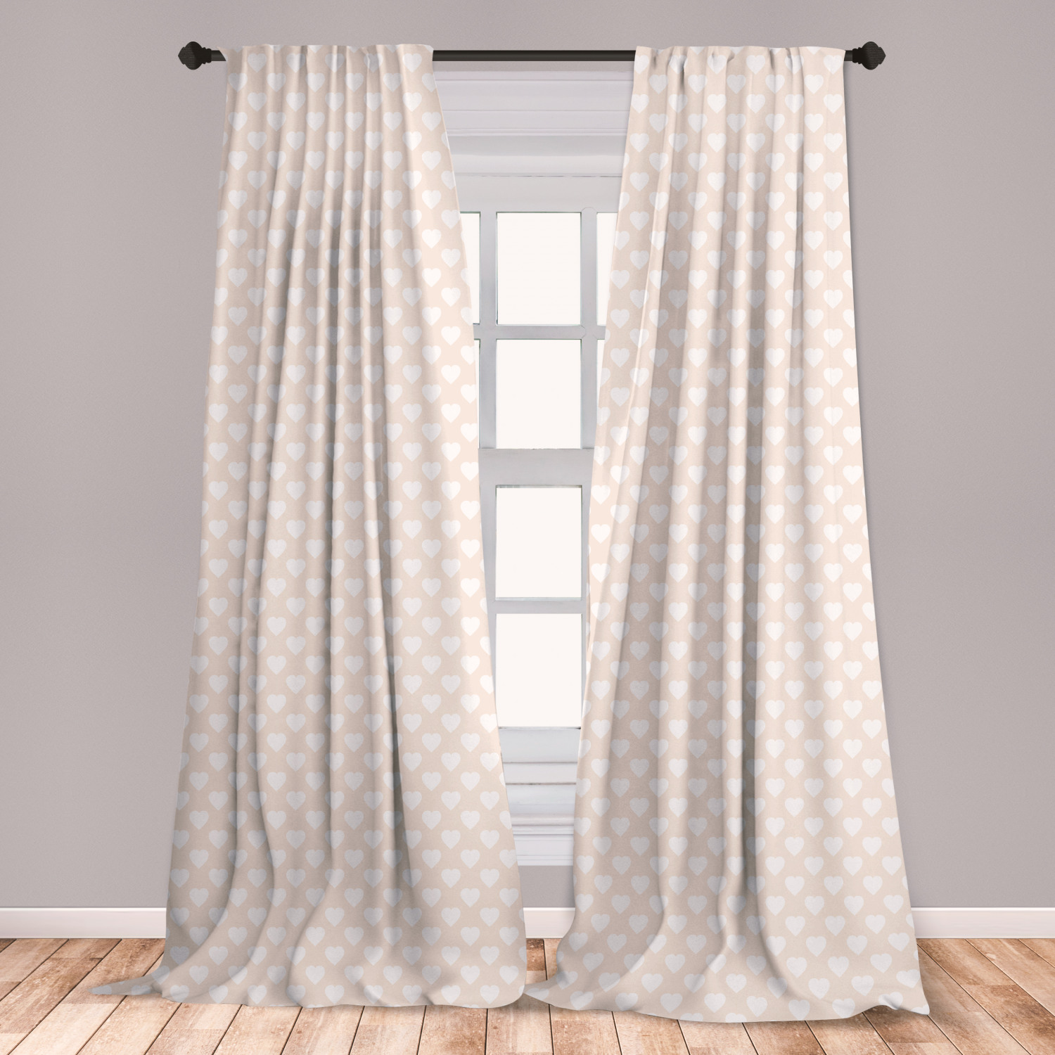 Pastel Curtains 2 Panels Set, Vintage Inspired Love Pattern with