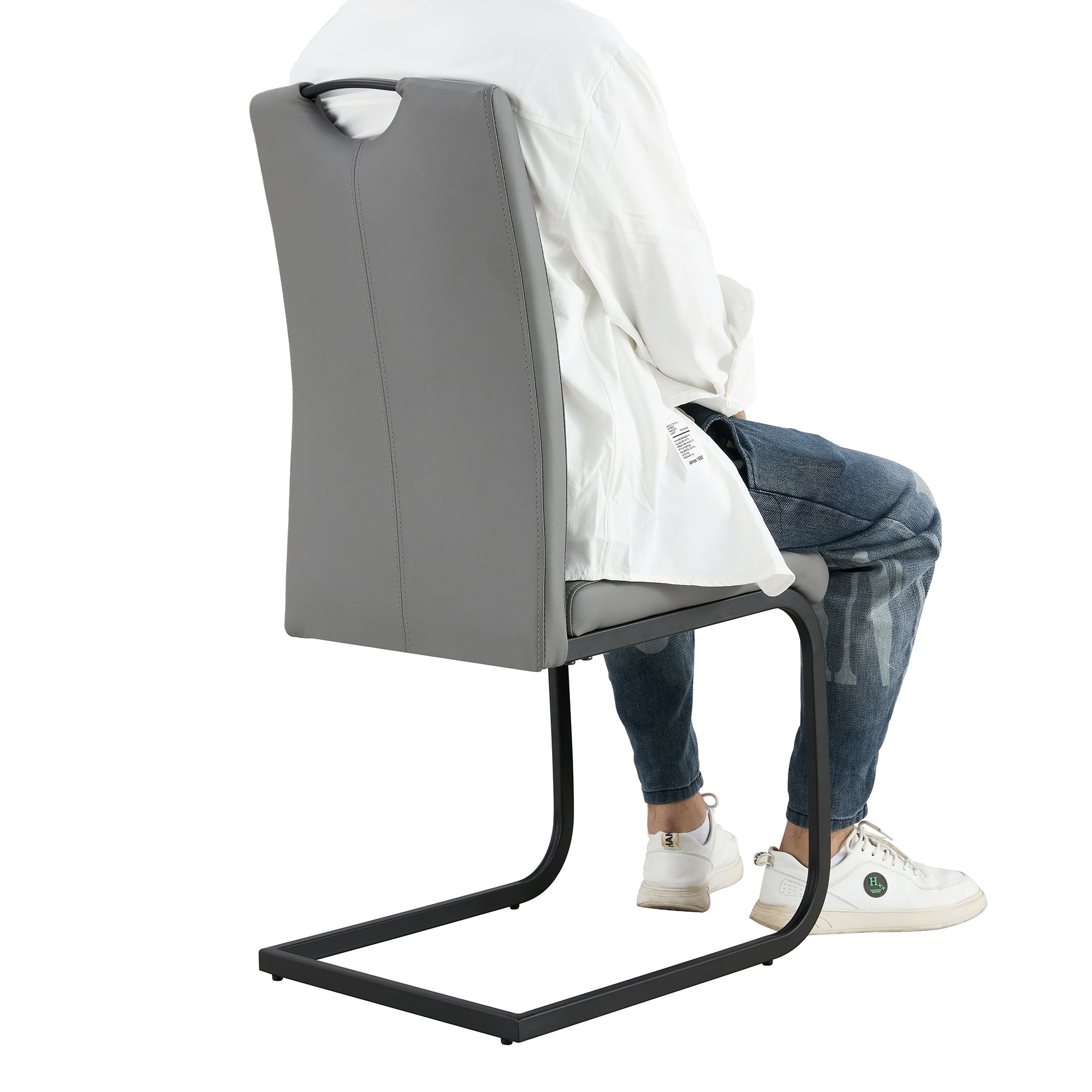 Kepooman Grey PU Leather Dining Chair, Armless Classic Leisure Chair with Metal Leg, Set of 2 Kepooman Grey PU Leather Dining Chair, Armless Classic Leisure Chair with Metal Leg, Set of 2