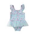 thumbnail image 2 of Toddler Baby Girl Swimsuit Fish Scale Ruffle Sleeve Bathing Suit One Piece Swimwear Beachwear, 2 of 4