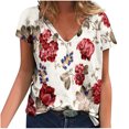 thumbnail image 2 of Hauts d'Été pour Femmes Grande Taille à Manches Courtes Femmes T-shirts à Col en V à Imprimé Floral Mode Confortables Blouses pour Femme Hauts T-Shirt à Col en V Femmes en Liquidation, 2 of 5