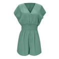 thumbnail image 3 of Women's Summer V - Neck Short - Cap - Sleeve Rompers - Elastic High - Waist, Wide - Leg Jumpsuits, 3 of 4