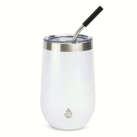 TAL Stainless Steel Wine Tumbler with Straw 16 fl oz, White