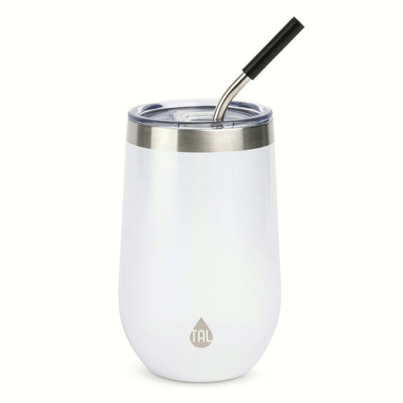 TAL Stainless Steel Wine Tumbler with Straw 16 fl oz, White