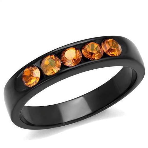 Womens Black Orange Ring Anillo Para Mujer Stainless Steel Ring with Top Grade Crystal in Champagne Ariana