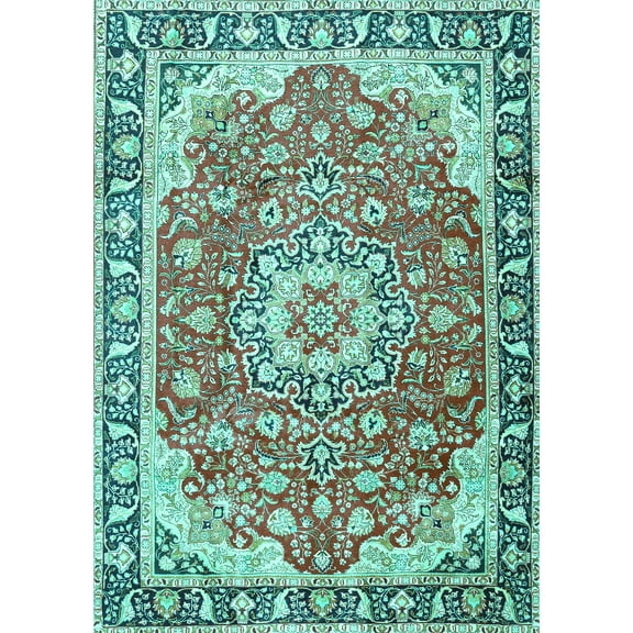 Ahgly Company Machine Washable Indoor Rectangle Persian Turquoise Blue Traditional Area Rugs, 5' x 7'