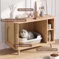 thumbnail image 5 of Cat Litter Box Enclosure with Sliding Doors, Wooden Cat Furniture Cabinet with 2 Storage Shelves & Top Table, Kitty-Friendly Round Entry, Hide Messy,Oak, 5 of 9