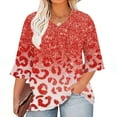 thumbnail image 2 of QQAMB Womens T-Shirts Plus Size 3/4 Sleeve Casual Printed V-Neck Pleated Summer Trendy Tunics Blouses Red 4XL, 2 of 5