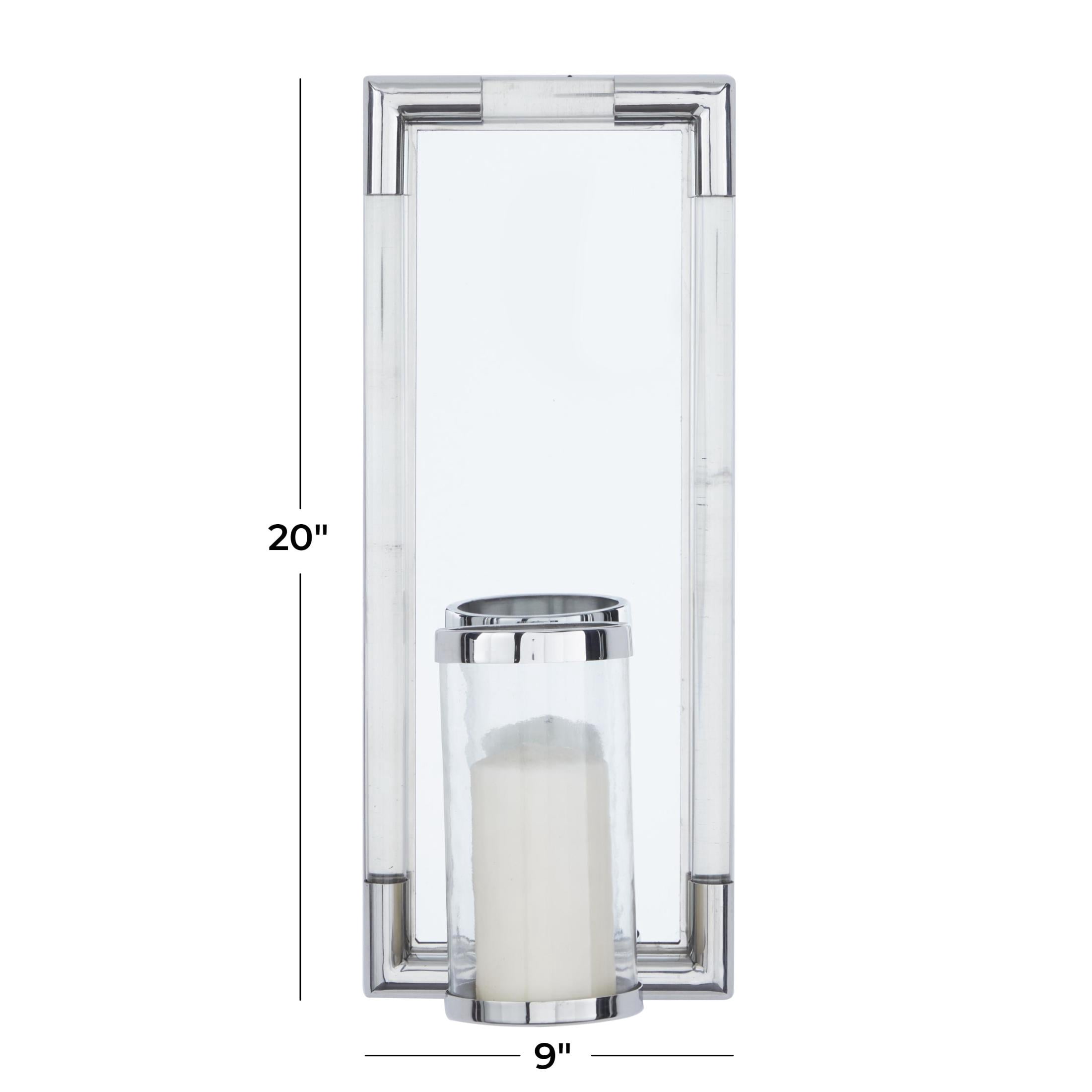 DecMode Silver Stainless Steel Metal Geometric Pillar Wall Sconce with Mirror Backing