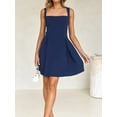 thumbnail image 4 of Dycnvjo Womens 2025 Mini Sleeveless Dress Backless Tie Square Neck Short Party Dress Navy Blue M, 4 of 8