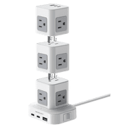 Merkury Innovations Modular Power Tower, 14 AC Outlets, 6 USB-A, 4 USB-C PD 20W, Surge Protector, 4ft Cord, White