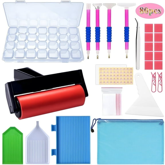 Yalumo 80pcs Diamonds Painting Tools and Accessories, 5D DIY Diamond Painting Kits, Thanksgiving Painting Pens and Roller for Kids Adults with Storage Box