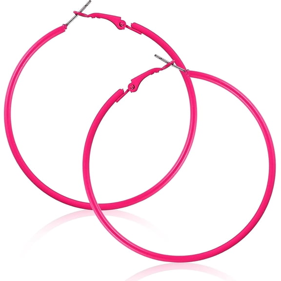 1Pairs Hoop Earrings For Women 60mm Big Hoop Earrings 70s 80s 90s Large Retro Neon Earrings Cute Beach Party Accessories For Women(Pink)
