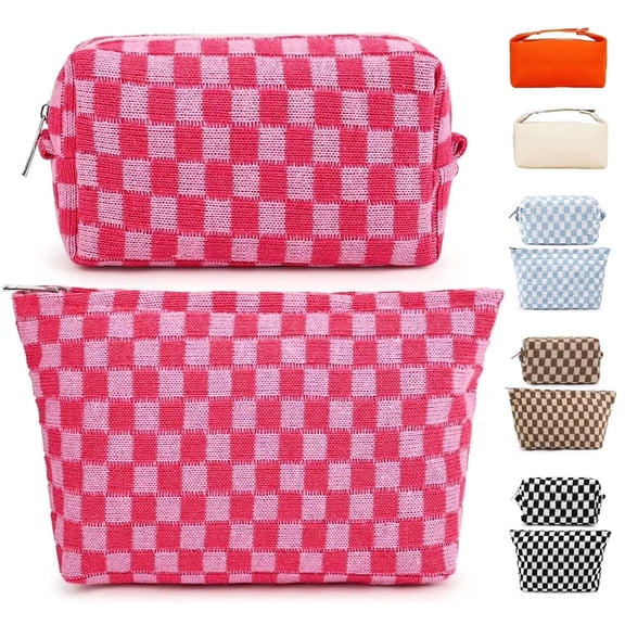 Pakyozj 2 Pieces Travel Makeup Bag, Checkered Cosmetic Bag Make Up Organizer Case for Women, Small Toiletry Bag Skincare Pouch for Toiletries Accessories Brushes