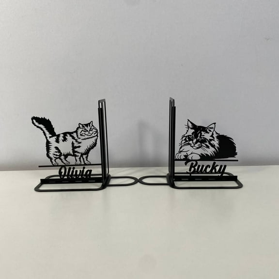 Craftnamesign Custom Siberian Cat Metal Bookend, Cat Book Shelf Holder, Cat Metal Book Stand