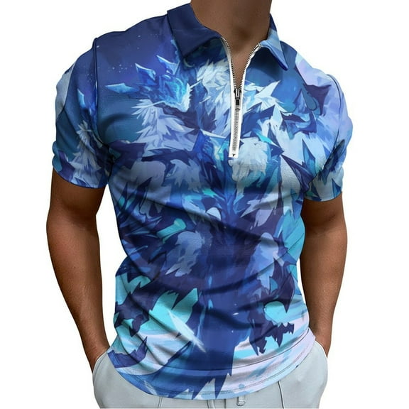 Ice Dragon Men Zipper T-shirt Summer Casual Short Sleeve T-shirt Top
